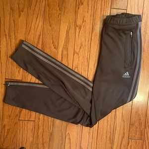 ADIDAS women S long athletic pants lounge BLACK with gray trim pockets joggers